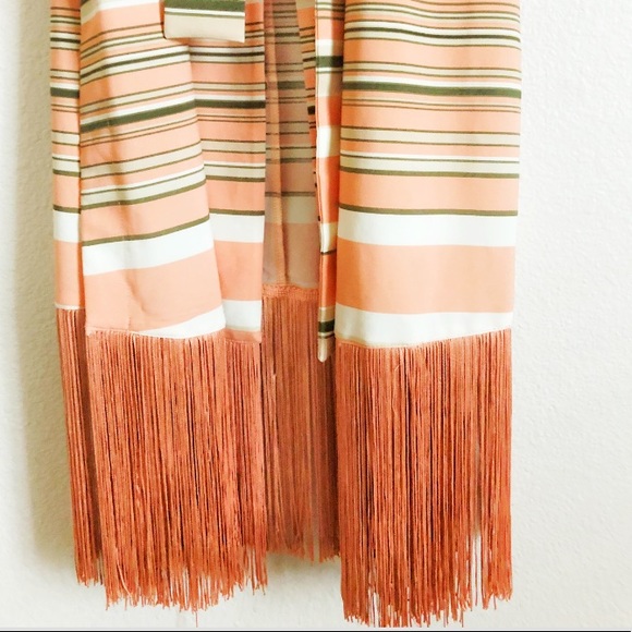 7th Avenue Striped Fringed Kimono Jacket Robe - Picture 10 of 13